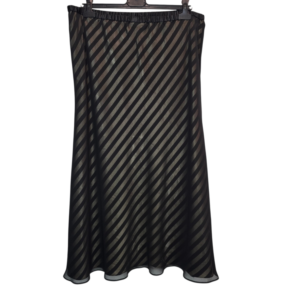Jacques Vert Two-layer Skirt Black Sheer Outer Layer Diagonal Stripe Size 18 - Picture 3 of 11